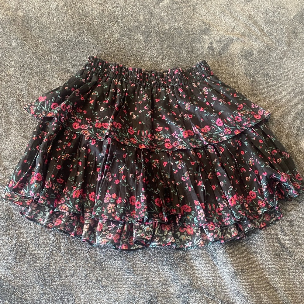 LoveShackFancy Floral A-Line Mini Skirt with Ruffles XS